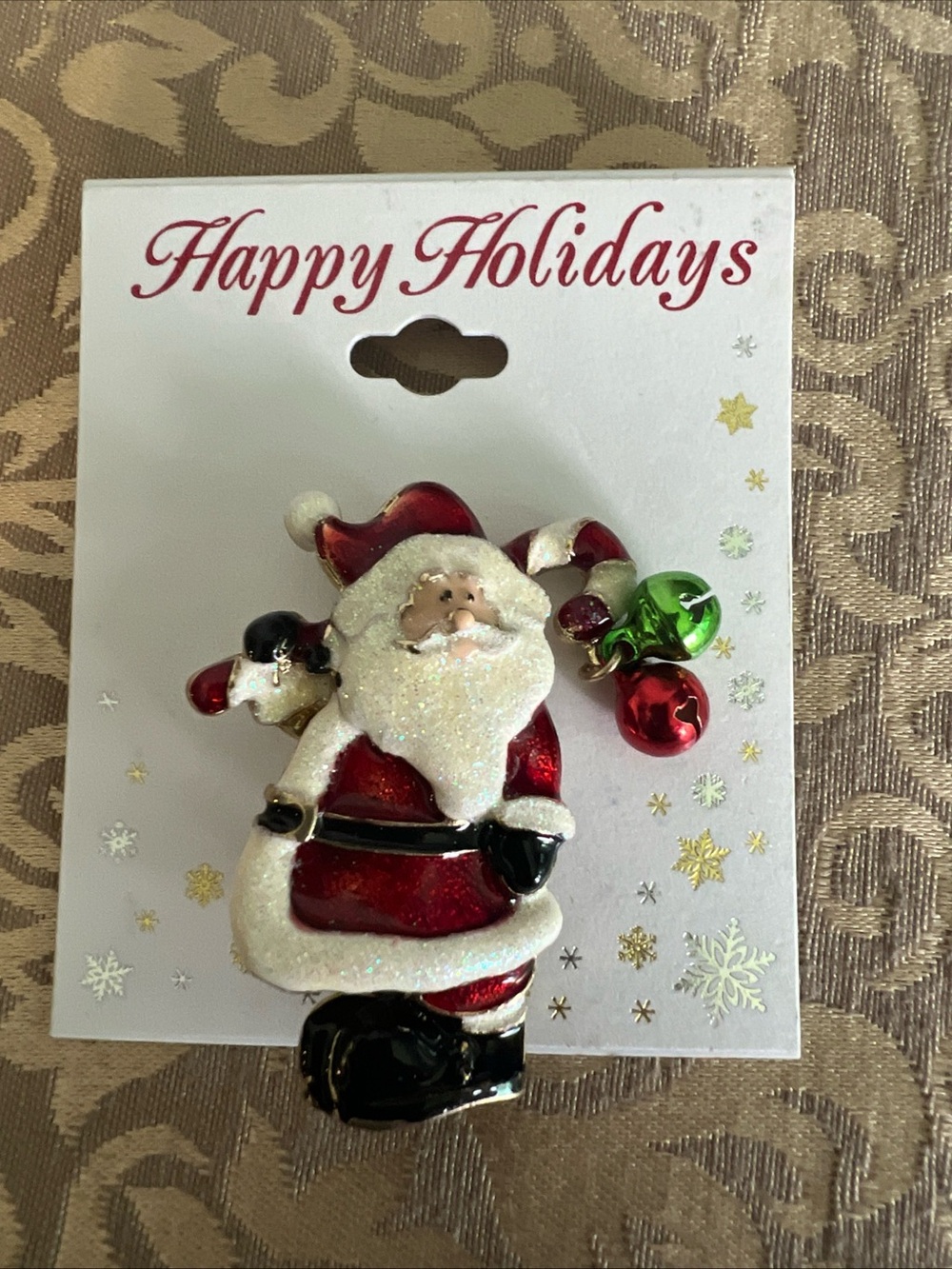 Santa Pin Brooch Candy Cane Bells Holidays Festive